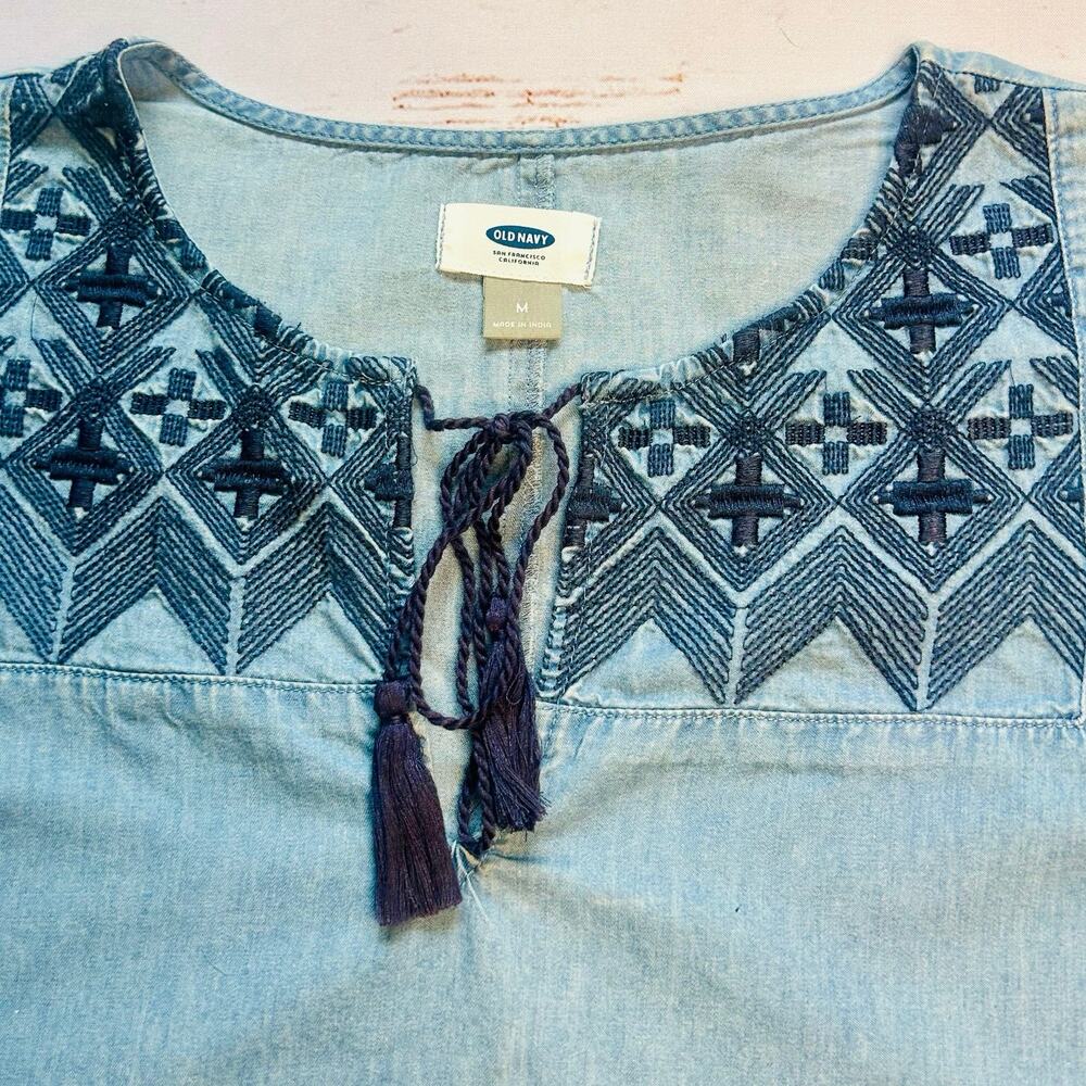 Old Navy Embroidered Cotton Shift Dress Size M Boho - Picture 7 of 16